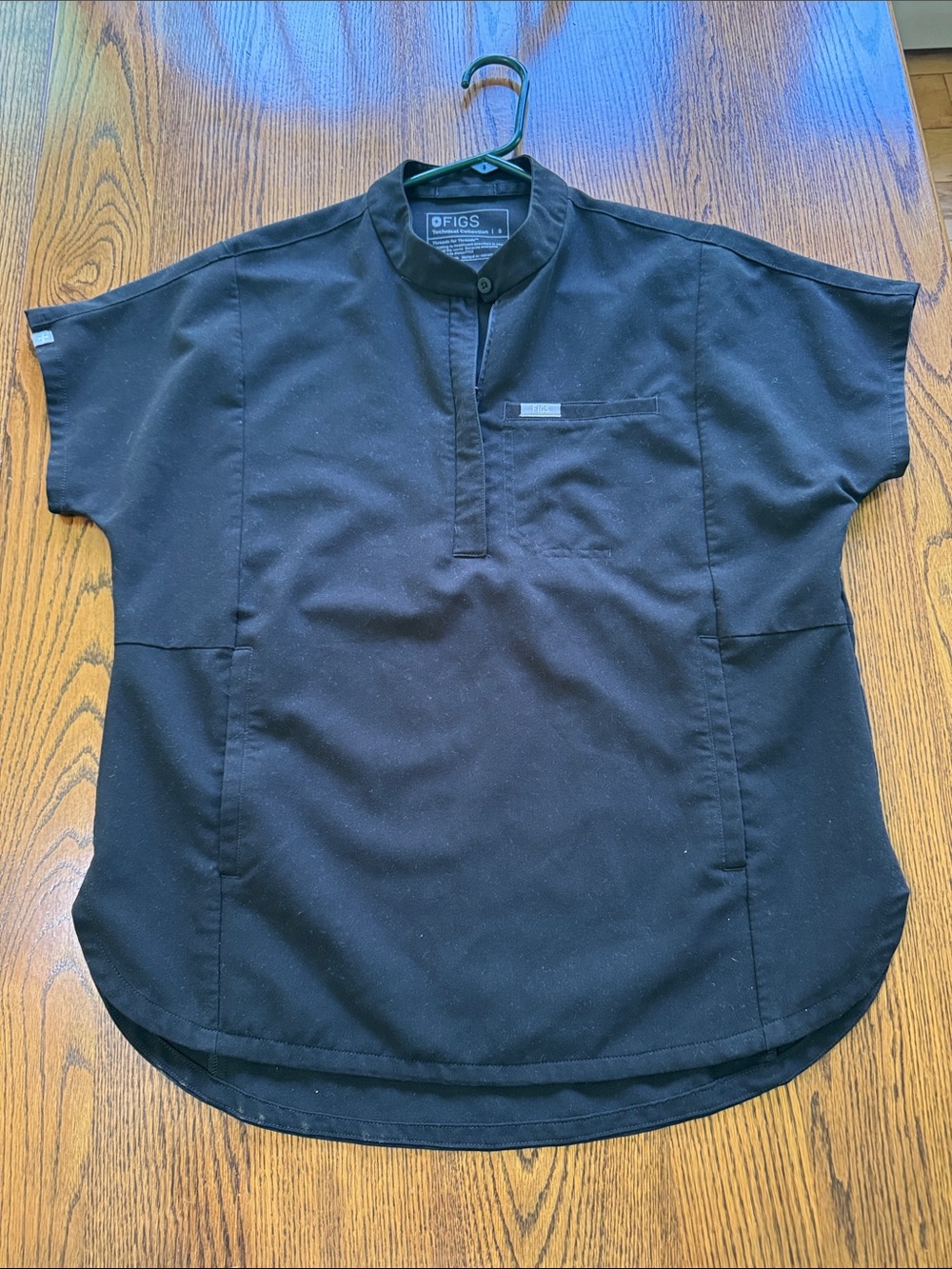 Figs Black Short-Sleeve Button-Neck Medical Top